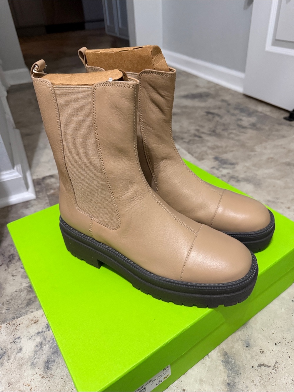 Sam Edelman Wellington Sesame leather lug boots 9.5